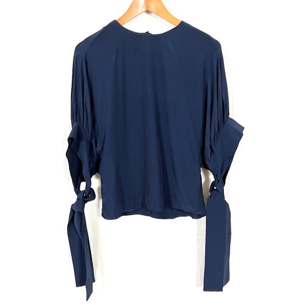 Club Monaco Tie Sleeve Top Relaxed Fit Navy Women sz XXS